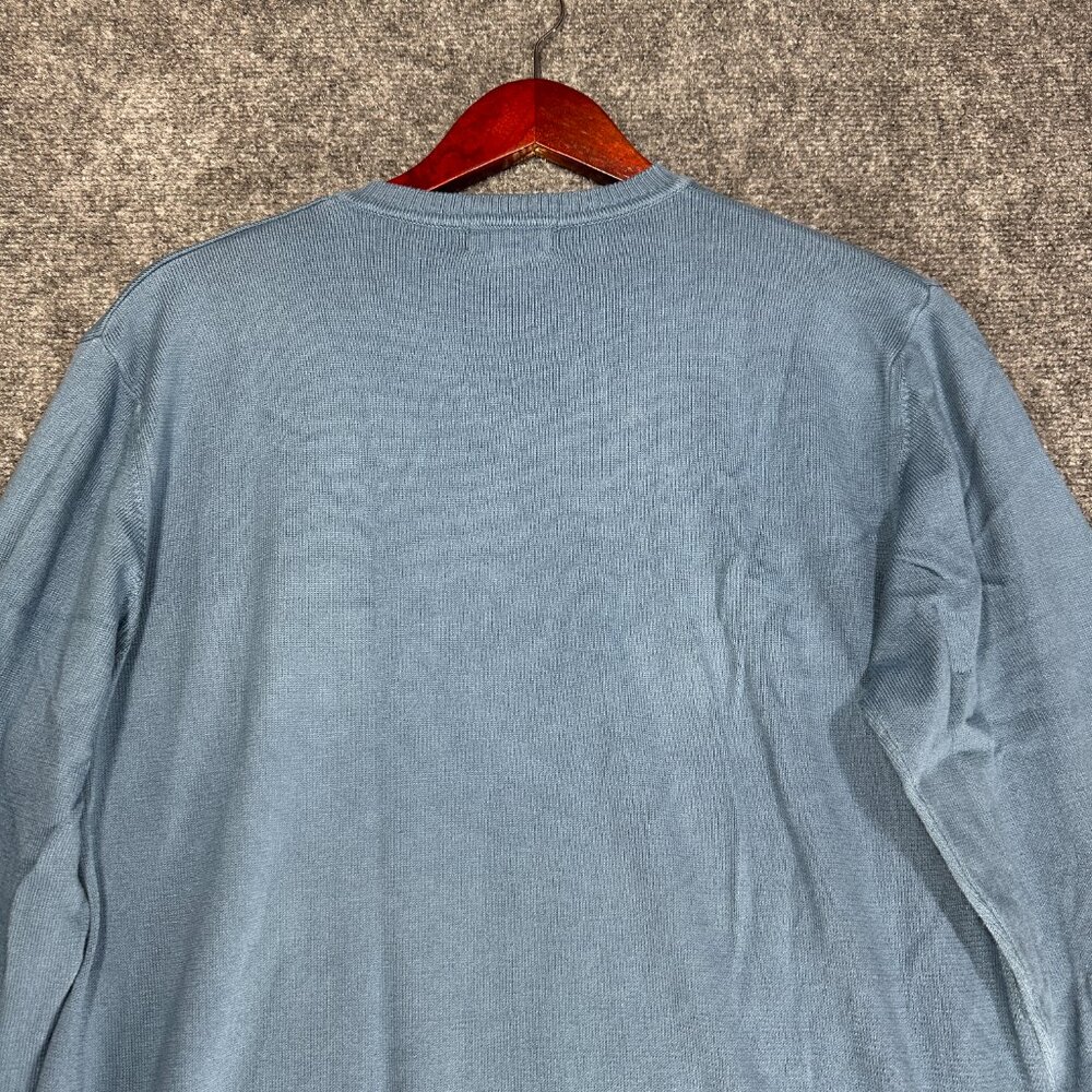 Cricket & Co Sweater Mens Medium Blue Cotton Italy Pullover Rib Hem Cuffs - Picture 7 of 7
